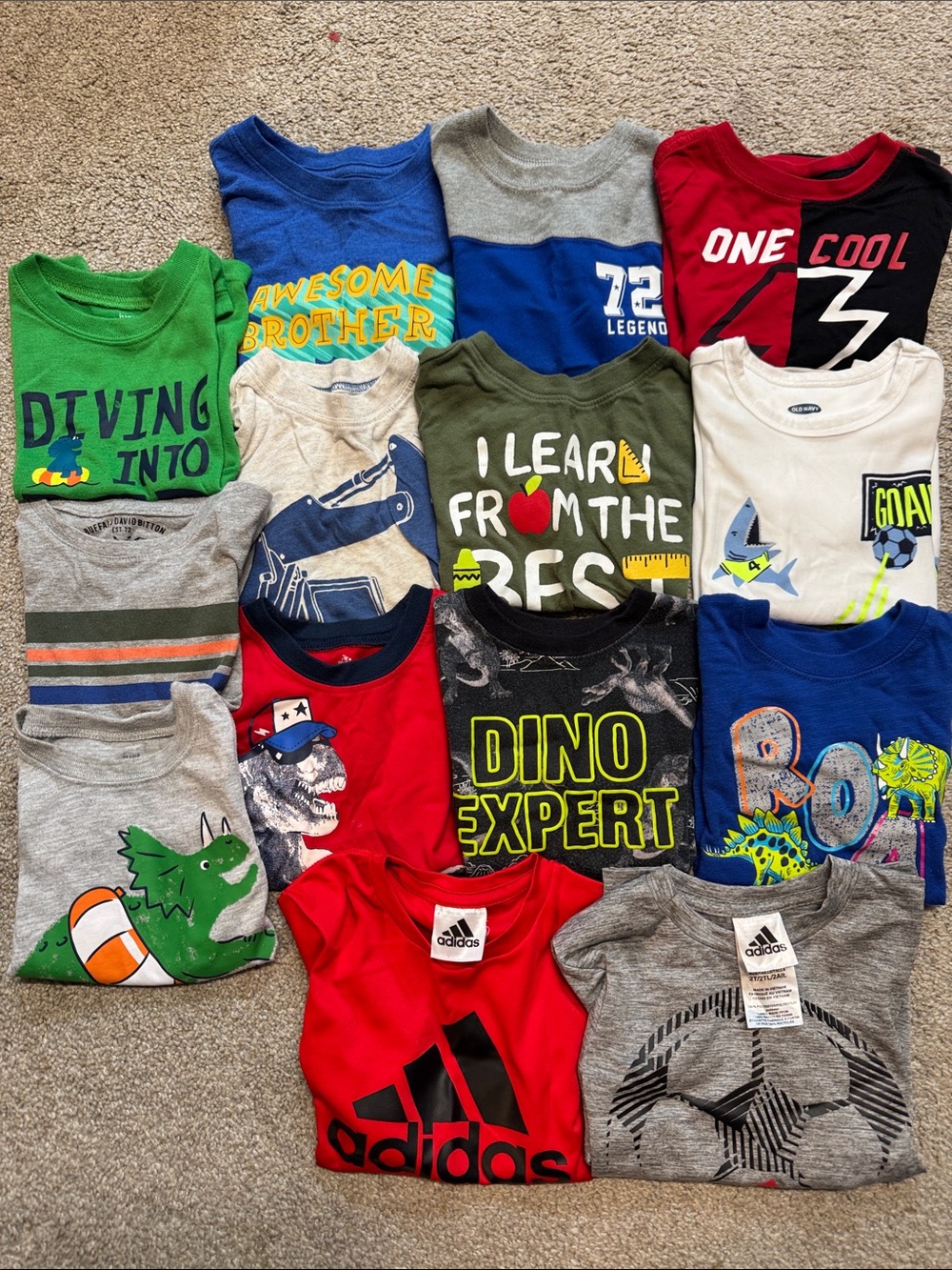 Toddler Boy 2T short sleeve lot 14pc - adidas, old navy, carters, cat & jack etc